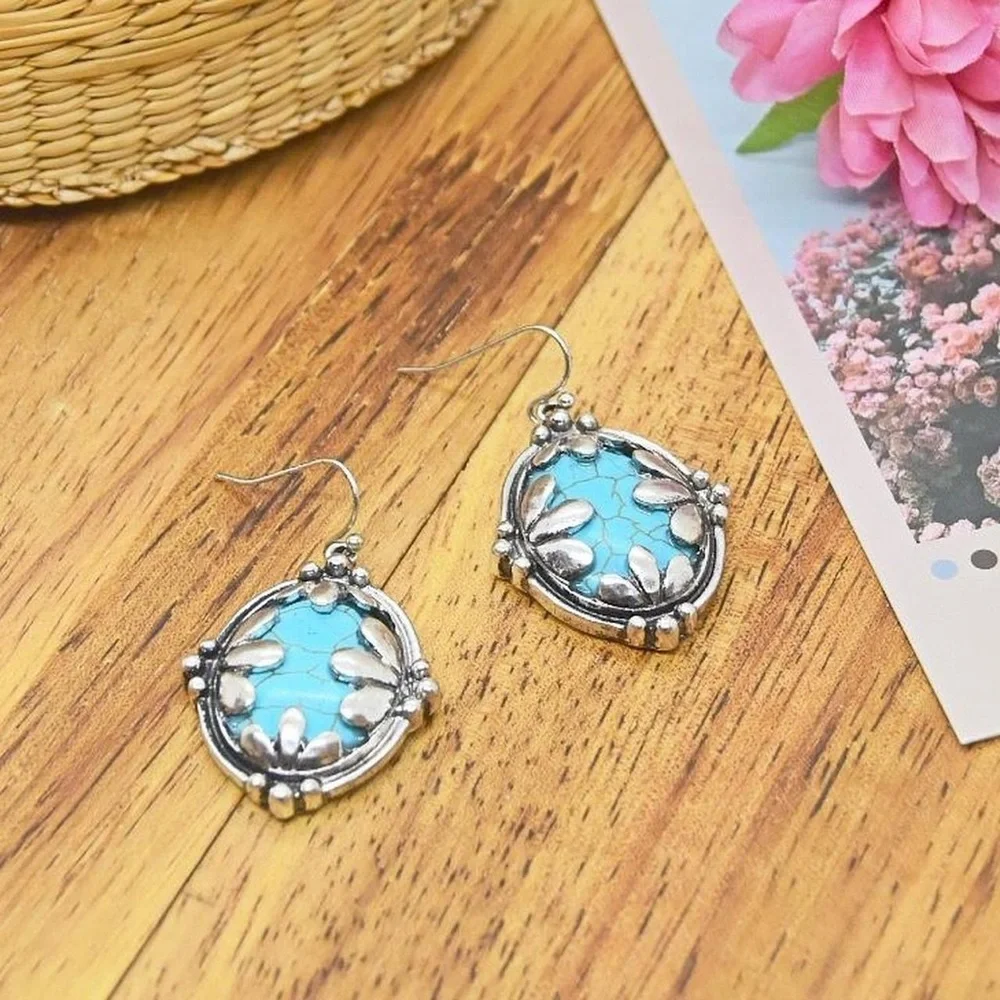 Oval Shaped Boho Turquoise Earrings